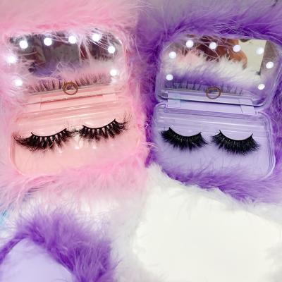 China Recyclable 25mm 3d mink custom logo lashbox mirror lash case fluffy led lashes eye lash cases for sale