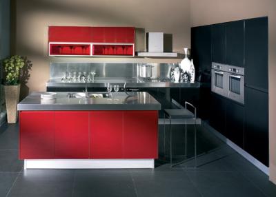 China Wine Red Gloss Home Modern Kitchen Cabinets , Stand Alone Kitchen Cabinets  for sale