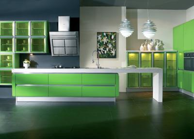 China Italian Design Modular Lacquer Kitchen Cabinets , Apple Green Color Kitchen Cabinets  for sale