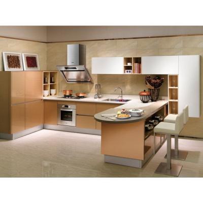 China Waterproof Villa Grey Laminate Kitchen Cabinets Cherry Wood With Invisible Handle for sale