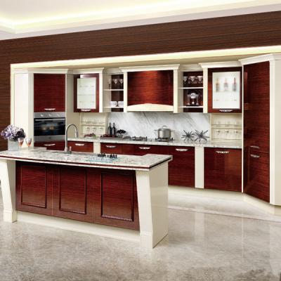 China Custom Wooden Veneer Kitchen Cupboards High Pressure Built In Traditional Style for sale