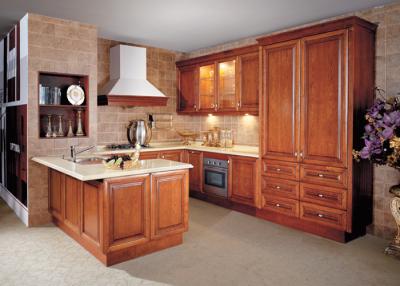 China Custom Modular Solid Wood Kitchen Units , U Shaped Villa Project Kitchen Cabinets for sale