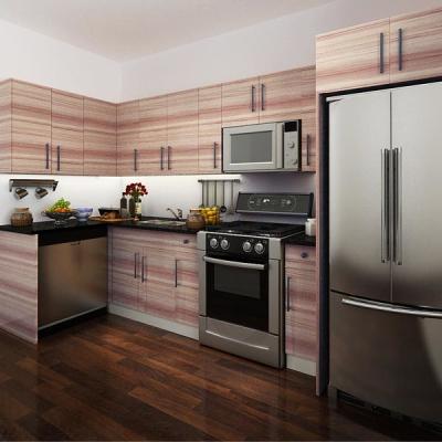 China Wood Grain Melamine Modern Kitchen Cabinets With Soft Closing Drawers And Hinges for sale