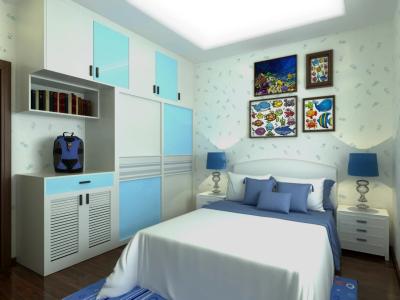 China Home White / Light Blue Bedroom Closets And Wardrobes Hinged Door With Mirror for sale