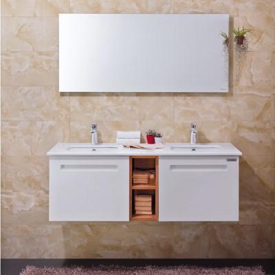 China Villa Open Door Bathroom Cabinet Furniture White PVC With Double Sink / Shelf for sale