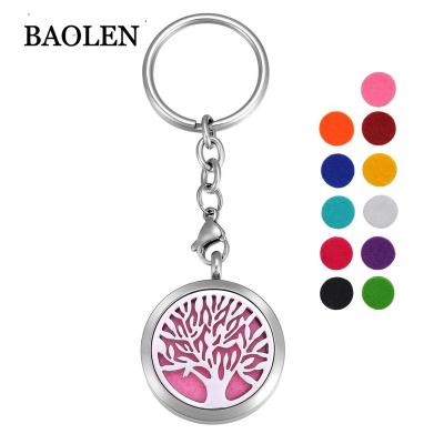 China Stainless Steel Life Of The Tree Silver Stainless Steel Key Chain, Aromatherapy Essential Oil Diffuse Pendant Key Chain for sale