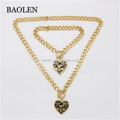 China New Heart Pakistani Gold Stainless Steel Cheapest Enamel Chain Design Guangzhou For Men Stainless Steel Bracelet Necklace Big Jewelry Set for sale