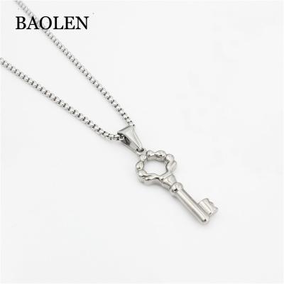 China Stainless Steel Smooth Surface 316L 18K Gold Plated Hip Hop Style Lover Key Chain Pendant Necklace for sale