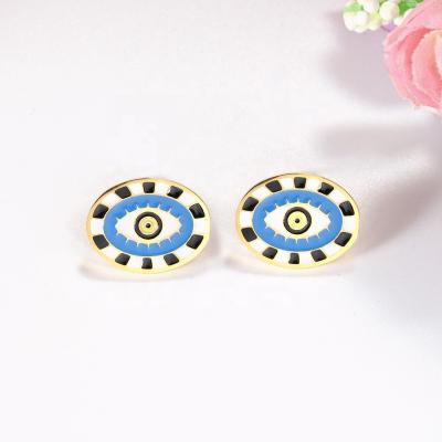 China Popular Ethnic Design Stainless Steel Gold Plated Indian Jewelry Simple Eyes Stud Earrings For Ladies for sale