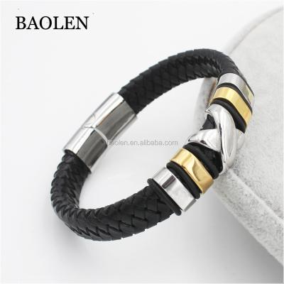 China Genuine Leather Woven Bracelets and Stainless Steel Fashion Jewelry X Bracelets Punk Infinity Leather Men's Casual Vintage for sale