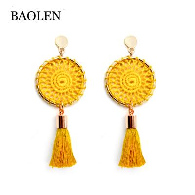 China Yellow ALLOY Tassel Earrings Dangle Round Long Ethnic Bohemian Earrings For Women Large Fringed Drop Earrings Vintage Brincos Jewelry for sale