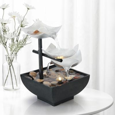 China Hot Selling Minimalist Zen Decor Indoor Relaxation Tabletop Modern Design Water Fountain With LED Light for sale