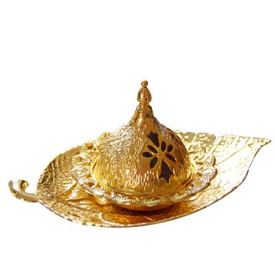 China Wholesale Nordic Home Decor Mini Gold Metal Leaf Incense Cones Burner Holder Arabic Arabic Set for sale