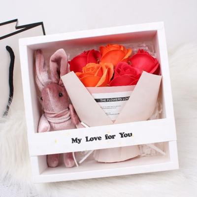 China Wholesale Fashional Artificial Flowers Soap Rose Flower Wishing Rabbit Bouquet Gift Box For Mother's Day Birthday Valentine's Day for sale