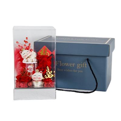 China Lucky gift Custom Luxury Reasonable Price 99 Eternal Preserved Flower Infinity Rose In Acrylic Box for sale