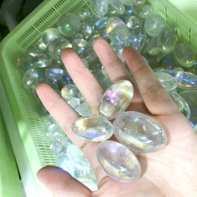 China China wholesale plated bulk clear quartz palm stone healing angel aura quartz crystal for decoration for sale