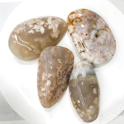 China China Loose Crystals Flower Agate Palm Stone Natural Reiki Healing Polished Cherry Blossom Agate Pocket Stone for sale