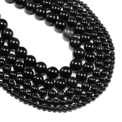 China Hot Sale China Small Round Crystal Black Onyx Reiki Gemstone Loose Stone Beads Strand Healing For Jewelry Making for sale