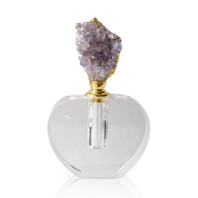 China China Newcomer People Open Crystal Perfume Glass Bottle Luxurious Empty With Natual Amethyst Quartz Group Souvenirs For Wedding for sale