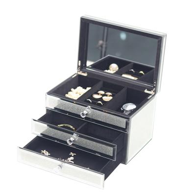 China New Mirror Jewelry Storage Box Luxury Gift Box Three Drawer Home Decor Jewelry Box for sale