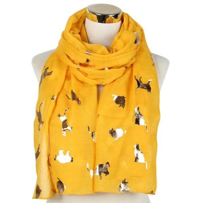 China Wholesale Scarf Cartoon Cat Animal Design Printing Scarf Women Gold Stamp Printed TR Cotton Shawl Scarf for sale