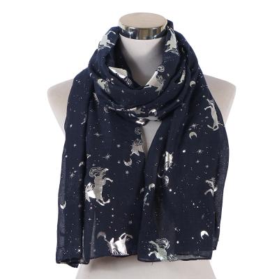 China Wholesale Women's Gold Stamp TR Cotton Shawl Unicorn Moon Pattern Printing Scarf Factory Fashion Scarf for sale