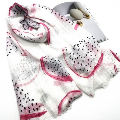 China Factory price wholesale pitaya graffiti shawl women cotton canvas 90x180cm soft shawl long scarf for sale