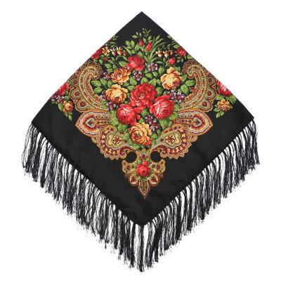 China Hot Selling Soft Soft Feeling Vintage Printing Tassel Scarf Flower National Wind Russia 90cm Female Square Scarves Shawl for sale