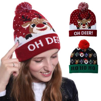 China 15 Fashions Novelty LED Knitted Flashing Lighting Knitted Sweater Holiday Christmas Ugly Beanie for sale