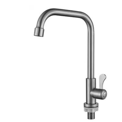 China Sense Faucets Bend Seven Words Stainless Steel Swivel Spout Cold Water Mixer Single Tap Kitchen Sink Faucet for sale