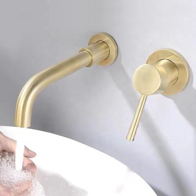 China Hidden Sense Faucets Gold Water Tap High Quality Brushed Hot Cold Mixer In Basin Wall Mounted Faucet for sale