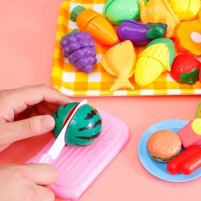 China Plastic Slicing Play Food Toy For Kids Kitchen Pretend Fruit &Vegetables Accessories Educational Toy Food Kit For Toddler Kids Gift for sale