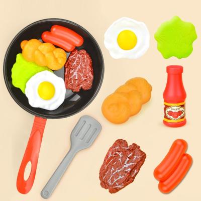 China 8PCS Plastic Kitchen Food Toys Simulation Kitchen Tableware Play Set Pretend Play Vegetable Pot Steak Bread Hot Dog Omelet Kids Girl Toy for sale