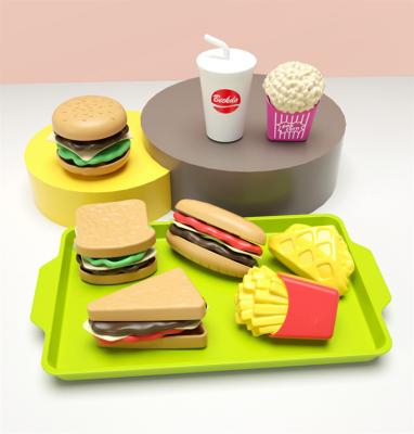 China Plastic Kids Burger Toys Game Set House Mini Artificial Food Fries Plastic Models Pretend Game Kids Educational Toys Kit Gifts for sale