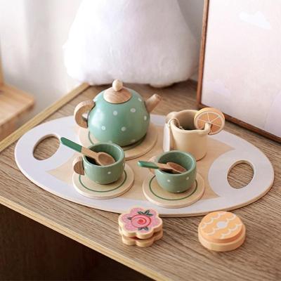 China New Early Afternoon Tea Set Toy Pretend Play Food Learning Role Play Wooden Wooden Game Early Educational Toys for Kids Christmas Gifts for sale