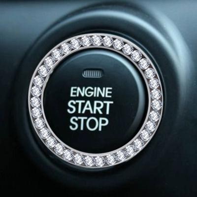 China Stainless Steel Car Start Switch Button Diamond Rhinestone Ring Decorative Car Decoration Accessories for sale