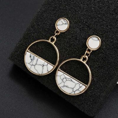 China Other New Fashion Black White Stone Stone Geometric Triangle Design Round Earrings for sale