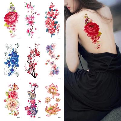 China Female Temporary Flower Flash Tattoo Stickers Waterproof Temporary Tattoo Stickers Shoulder Arm Artificial Flower Tattoo Stickers for sale