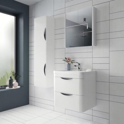 China Environmental Friendly Materials Wall Mounted Bathroom Vanity With Glass Countertop And Ceramic Basin, Bathroom Furniture Cabinets Sets for sale