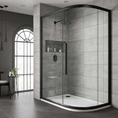 China New Promotions Factory Direct Sale Modern Design Curve Sliding Glass Door PVC Base Shower Enclosure Black Unbreakable for sale