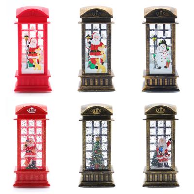 China Creative New Christmas Day Christmas Day Water Injection Phone Booth Creative Gift Ornaments LED Lamp Retro Small Kerosene Lamp Christmas Wind Lamp for sale