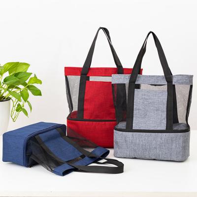 China Travel Waterproof Cooler Portable Mesh Bag Fashion Picnic Double Layer Foldable Lunch Bag for sale