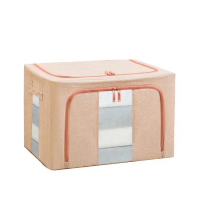 China Modern Wholesale Storage Box Bin Double Zipper Steel Frame Cloth Storage Box 55L for sale