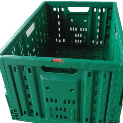 China Foldabe Reusable 55 Liter Mesh Type Plastic Folding Feature Fruit And Vegetable Use Crate For Transportation for sale