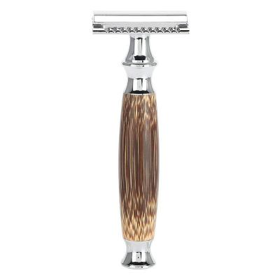 China Eco-Friendly Twin Blade Men's Olive Disposable Bamboo Safety Razor Underarm Grip Wooden Long for sale