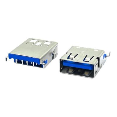 China CH0,36mm USB3.0 A Lötbuchse DIP USB-Anschlussbuchse RVS 90 Grad 9Pins Blau 300C zu verkaufen