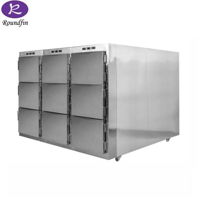 China The compressors are on the top funeral equipment 9 rooms corpse freezer cold mortuary good price refrigerator for sale