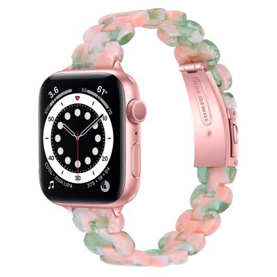 China New Luxury Plastic Oval Resin Ceramic Watch Band For Apple Watch Bands 38/40mm 42/44mm Resin Leopard Slim Thin Strap for sale