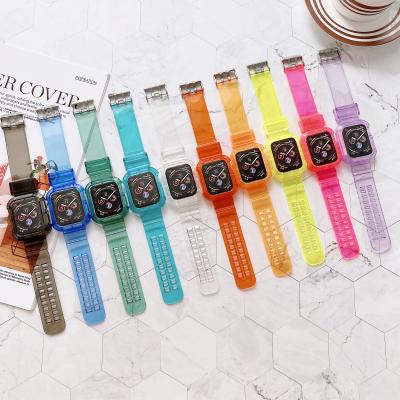 China Fanshion Clear Clear Crystal Watch Band with Case for iWatch Silicone Sport Transparent Watch Bands for Apple Watch Band for sale