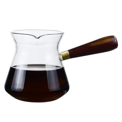 China Hotsale 400ml borosilicate glass coffee maker viable coffee pot with funnel filter and wooden handle teapot for sale